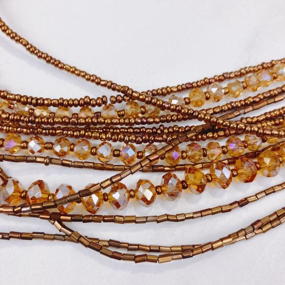 Vintage Multi-Strand Amber Acrylic Bead Necklace, Gold Tone, Boho Style Y2K - Picture 6 of 7